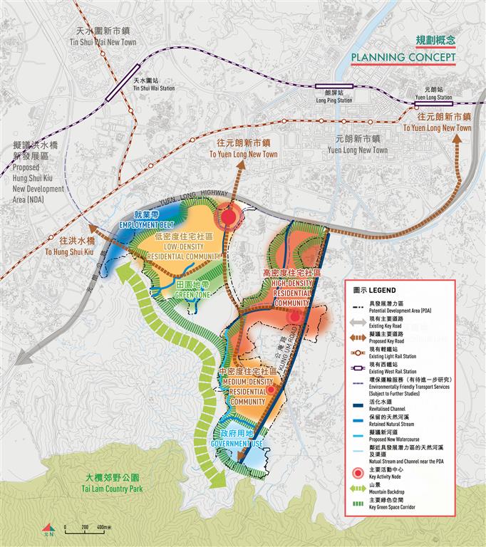 This is a plan showing the overall planning concept for Yuen Long South.
