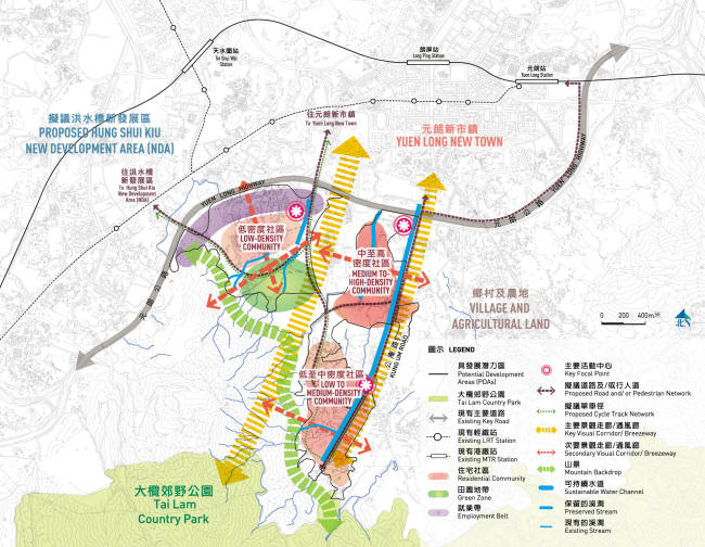 This is a plan showing the overall planning and design framework for Yuen Long South.